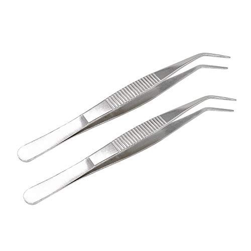 VictorsHome 5 Inch Stainless Steel Tweezers with Curved Serrated Tip Multipurpose Forceps for Craft Repairing 2 Pack
