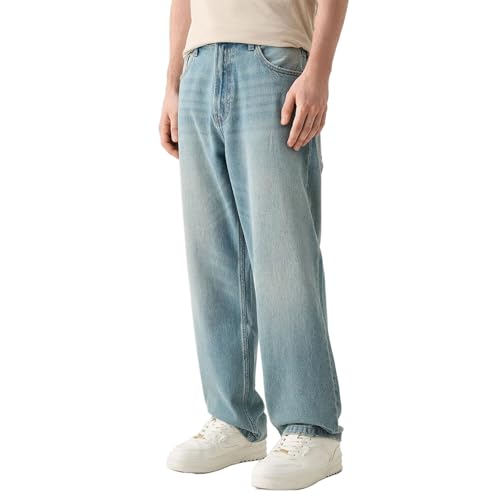 Men's Baggy Jeans Straight Wide Leg Hip Hop Loose Fit Skater Jeans Solid Long Denim Pants for Teen Boys