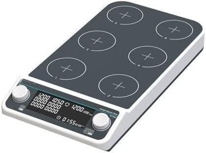 Multiple Magnetic Stirrer 6 Position Magnetic Mixer with Speed 50-1500RPM Plate Size 110MM Max Stirring Volume6*500ML RPM LCD Display