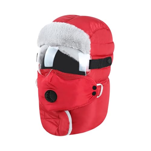 Generisch Gorro de cazador unisex de invierno con orejas, máscara resistente al viento, mantiene el calor, gorro térmico con máscara respiratoria extraíble, rojo, Talla única