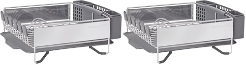 Image of KitchenAid Compact Space Saving,Dish Rack with Removable Flatware Caddy and Angled Self Draining Drainboard,Satin Gray,15-Inch-by-13.25-Inch,(Pack of 2)