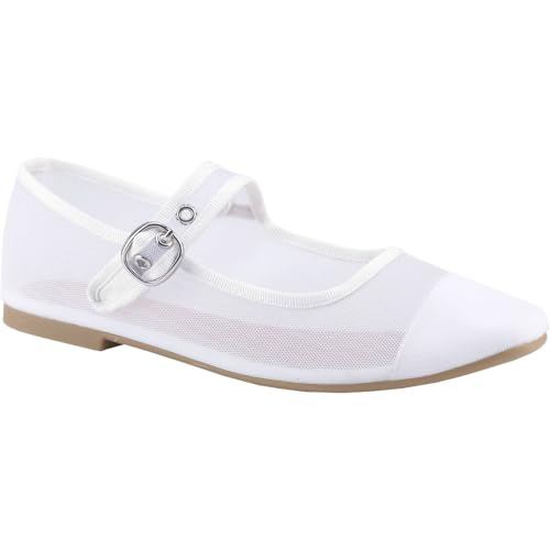 CLOVERLAY Women's Fashion Mary Jane Flats Mesh Buckle Strap Ballet Flat Lightweight Breathable Elegant Dress Comfort Casual Daily Spring Summer Shoes