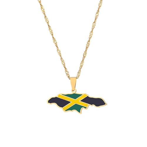 QKEOISUD Collier avec pendentif carte et drapeau de la Jamaïque pour homme et femme, chaîne de chandail tendance hip-hop, accessoires de bijoux en acier inoxydable, 0, Acier inoxydable, Pas de gemme