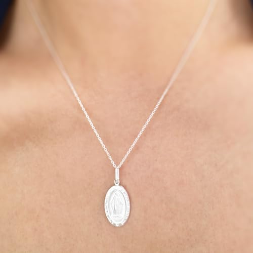 Ritastephens Italian Sterling Silver Miraculous Virgin Mary Medal Necklace – Latin Prayer Charm Pendant (12mm, 15mm, 19mm) – Catholic Religious Jewelry for Men and Women3