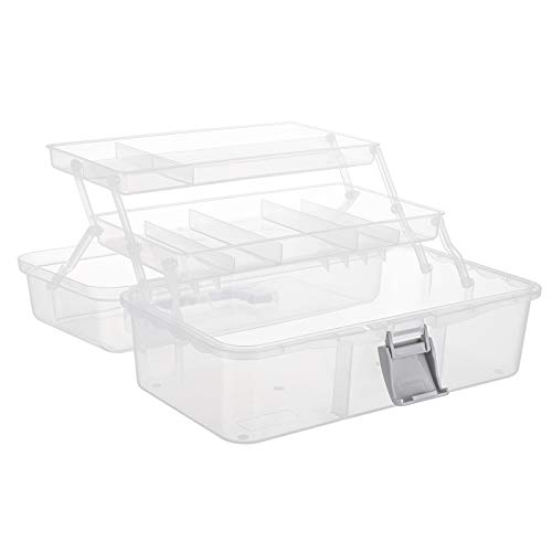 Image of Tosnail 12-Inch 3 Layers Plastic Craft Organizer Box Storage Container First Aid Carrying Case for Sewing, Painting, Arts - Clear