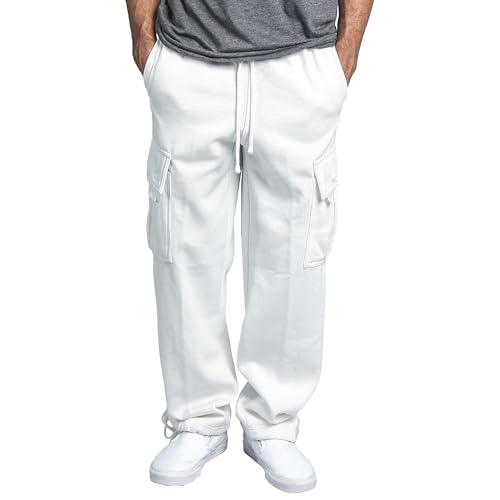 Men's Cargo Pants Casual Work Hiking Sweatpants Baggy Jogger Trousers Fit Sports Outdoor with Multi Pockets (White1,3X-Large)