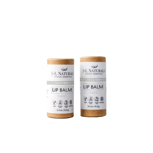 J&L Naturals Sustainable Lip Balm | Organic Ingredients, 100% Natural, Eco-Friendly | Cruelty Free, Vegan, Paraben Free, Silicone Free (Naked (Unscented), 2-Piece Duo) #TOP4