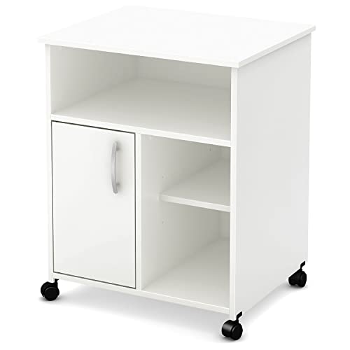 South Shore 7250691 1-Door Printer Stand with Storage on Wheels, Pure White