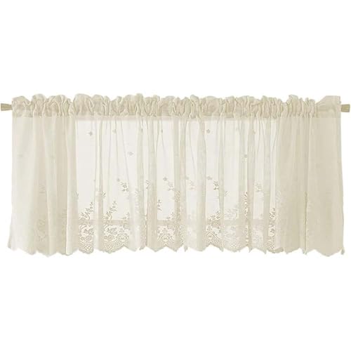ZHQFLC Cortinas de Encaje, Cortinas de Café Vintage Cortas Bordadas Florales Cortinas de Cocina para Comedor Dormitorio Baño Cafe Ventanas Pequeñas (Beige,137 * 61cm)