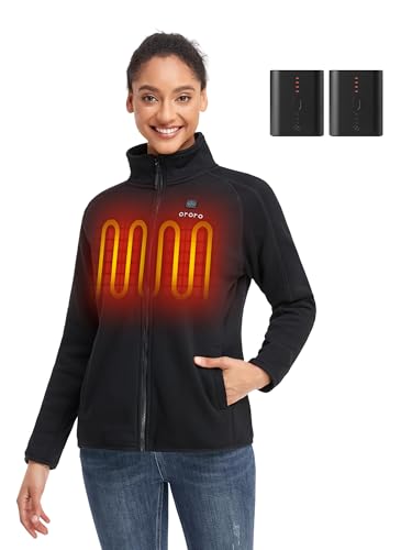 ORORO Women's Fleece Heated Jacket (Black, M) and Extra Battery