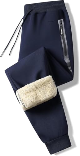 Tansozer Mens Sherpa Fleece Lined Athletic Sweatpants Winter Warm Running Casual Heavyweight Jogger Pants with Zipper Pockets