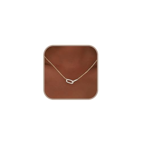 HERIER Gold Necklace for Women Dainty 14K Gold Plated Diamond Pendant Necklaces Simple Paperclip...