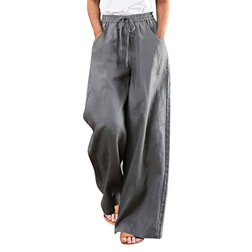 ASHER FASHION Linen Pants Women's Linen Summer Palazzo Pants Flowy Wide Leg Beach Pants with Pockets2