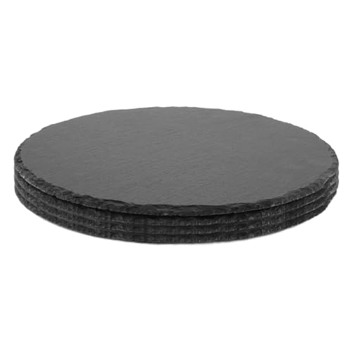WOPPLXY Lot de 4 Assiette Ardoise, Ø25 cm Plateau Ardoise Épaisseur 5mm, Plateau Rond en Ardoises Naturelle pour Décorer et Servir