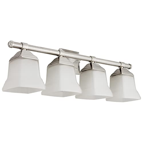 Image of Diodesy- 25-Inch Bathroom Vanity Square Bell Sconce 4-Light Fixture 100W Max E26 Medium Base Sockets Use A19 Bulb(Not Included) Brushed Nickel & Frosted Glass Shade ETL Listed- For Living Room Bedroom