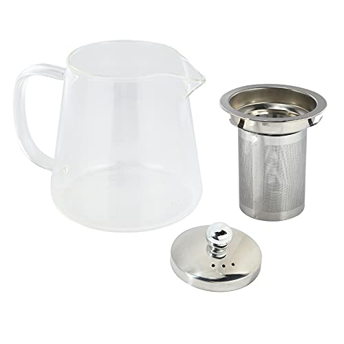 Giuneuow 5 Buen Borosilicato Tetera de Vidrio con Acero Inoxidable 304 Colador de Infusor Herramienta para Calentar Café, Tetera Juego de Caldera 380ML