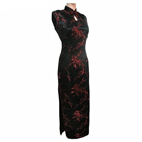 YAROVA Vestido Chino De Mujer - Vestido Chino Tradicional Primavera Verano Manga Corta Satén Largo Delgado Oriental Cheongsam Qipao Moda Fiesta Retro Ropa De Boda, Negro, 3XL