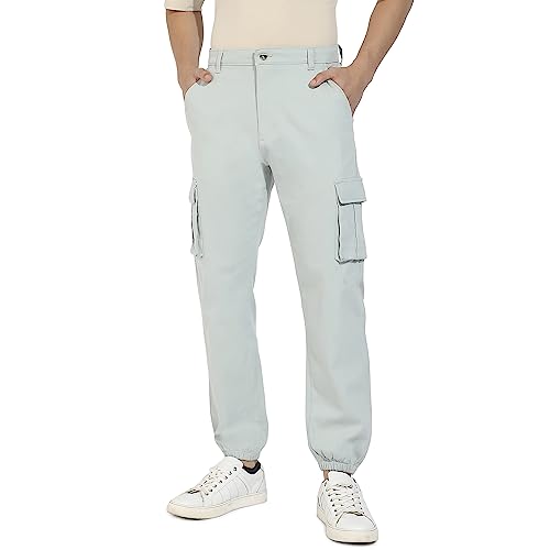 Image of CAHOOT Men's Cuffed Hem Cargo Trousers for Casual Wear | 6 Pockets | Regular Fit | Button Closure | Cotton Poly Cargo Pant Crafted with Comfort Fit for Everyday Wear