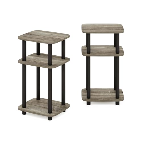 Image of Furinno JUST 3-Tier Telephone Table Set of 2, Turn-N-Tube Toolless Side Table with Open Shelf, Round Curve Corner Night Stand, Bedside Table, for Living Room, Bedroom, French Oak