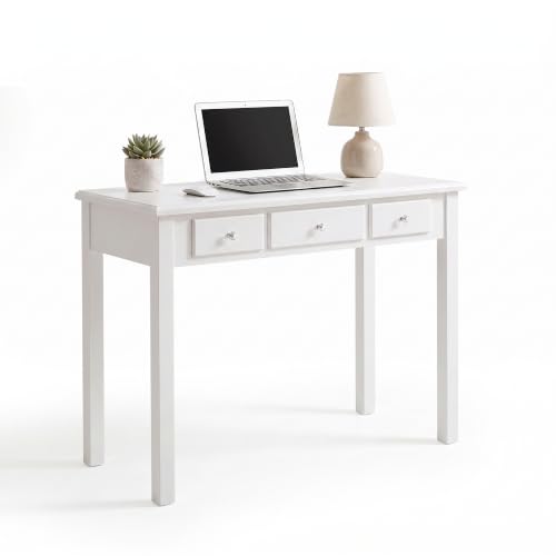 STHOUYN Small White Writing Desk with Drawers, Vanity Table for Bedroom