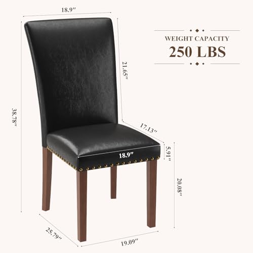 Image of Farmhouse Dining Chairs Set of 4, High Back with Wooden Legs and Nailhead Trim, Modern Fabric Dining Room Chair for Kitchen /Restaurant