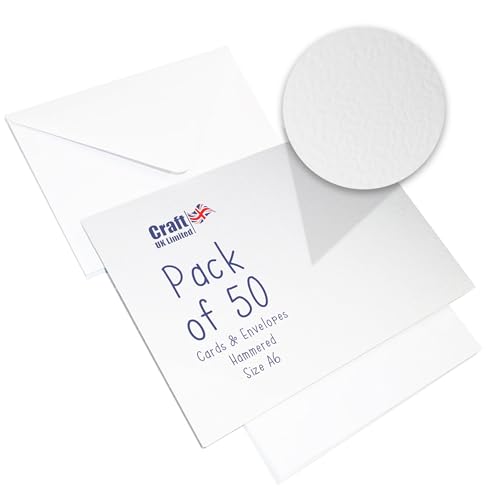 Image of Craft UK W109 A6 Hammered Card and Envelope Pack of 50 - White