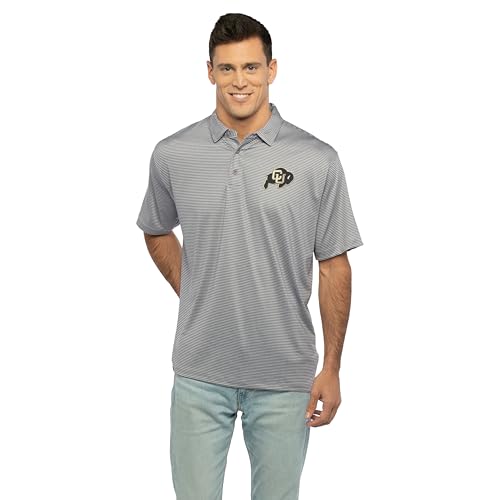 Vantage Apparel Men's College Moisture Wicking Premium Stretch Fit Striped Polo, Colorado Buffaloes, Gray, Large