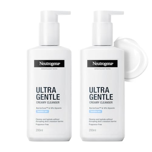 Image of Neutrogena Ultra Gentle Creamy Cleanser (Pack of 2) | 14X Gentler Face Wash for Sensitive Skin | All Skin Types | Barriercare Technology & 10% Glycerin | Paraben-Free | For Men & Women