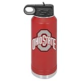 Ohio State University 32oz Stainless Steel Double Walled Red Beverage Bottle with Flip Straw Spout- College Gear for Playoff Season – For Office, Home or Auto – Show your Buckeye Pride