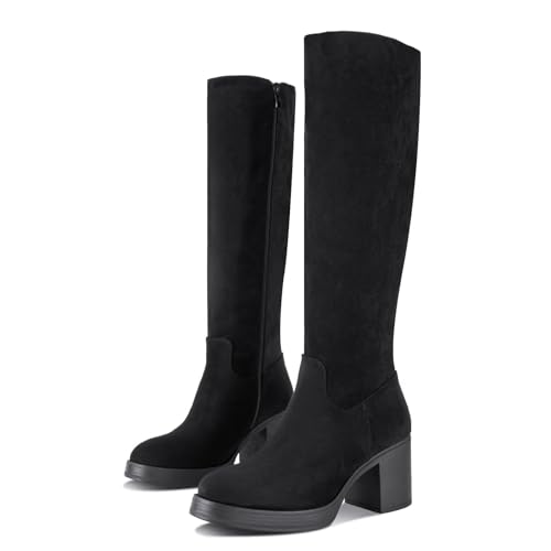 Image of Shoe'N Tale Platform Knee High Boots for Women Block Chunky Heel Round Toe Side Zipper Tall Boots