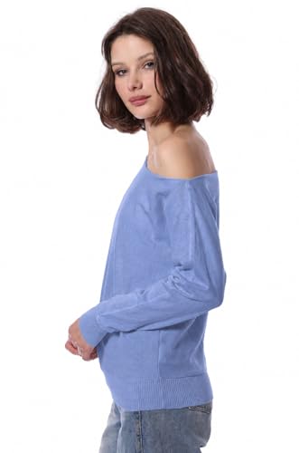 Image of Minnie Rose Womens Long Sleeve Off The Shoulder Cotton Cashmere Pull Over Sweater