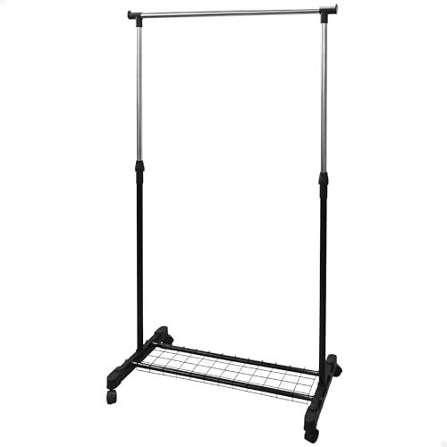 AKTIVE MAX Home Perchero de Ropa Altura Ajustable, 81x44x160 cm, Peso soportado X, con balda para Zapatos, con Ruedas, Cromado, Moderno, Negro y Acero, Minimalista (18804)