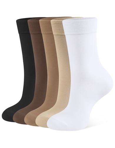 CLOSEMATE Calcetines Algodon Mujer Finos Suaves 5 Pares Cómodos Transpirables Ligeros Clásicos Casuales Colores Negro Blanco Beige Caqui Marrón