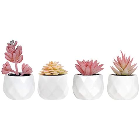 Artificial Plants Desk Fake Succulents Indoor Decor Office Room Decoration Small Tiny Realistic Plants in White Ceramic Potted Cover