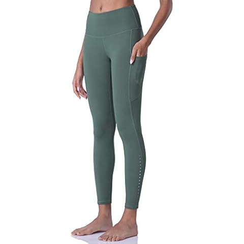 POSHDIVAH Ultra Soft Yoga Pants for Women High Waisted Tummy Control Workout Leggings with Pockets, Crab Green, XL Cover