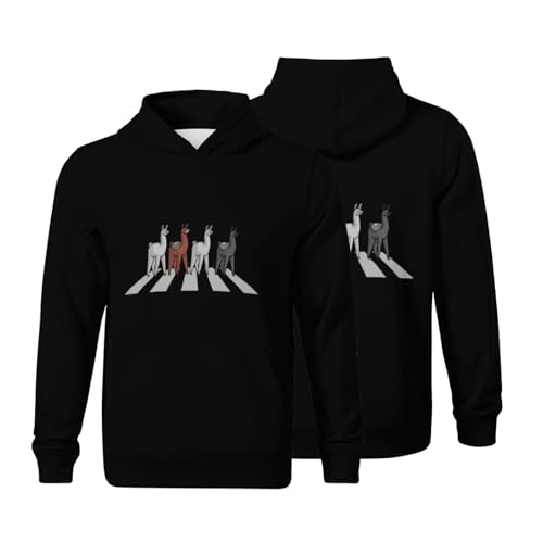 Kids Funny Llamas Crossing Road Parody Lover Gift Boys Girls Lightweight Kangaroo Pocket Fleece Hoodies