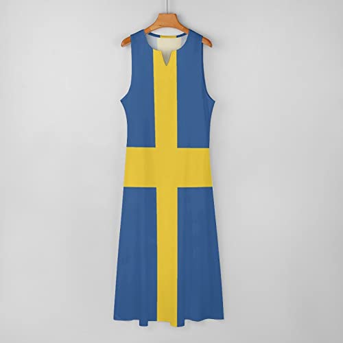 Image of TAIZIYEAH Long Dress Swedish Flag Women's Summer Casual Loose Dress Long Dress Short Sleeve for Girls Fashion Skirts 4XL