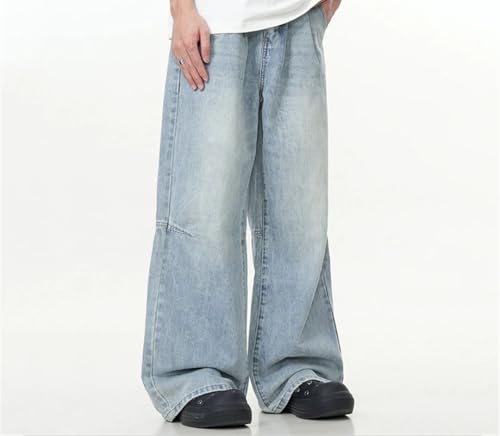Men’S Straight Loose Fit Denim Jeans with Zipper Fly Mid Waist Light Wash Casual Wide Leg Pants with Pockets4