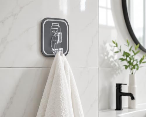 Image of 6 PCS Self Adhesive Wall Hooks Heavy Duty Waterproof Oil Proof No Drill Wall Hanger for Bathroom Kitchen Office Bedroom Coat Towel Keys Bags (6 Pcs, Grey)