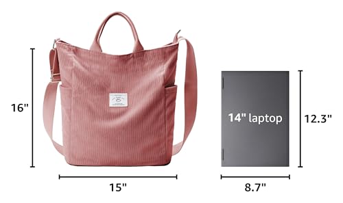 Image of KALIDI Corduroy Tote Bag, Large Slouchy Hobo Messenger Crossbody Bag | Anti Splash Zipper Side Pockets Shoulder Bag Adjustable Strap Lightweight Casual Work Shopping Women