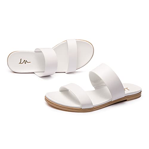 Image of LM Women's Slide Sandals Two Band Slip On Flat Sandals Casual Summer Sandals