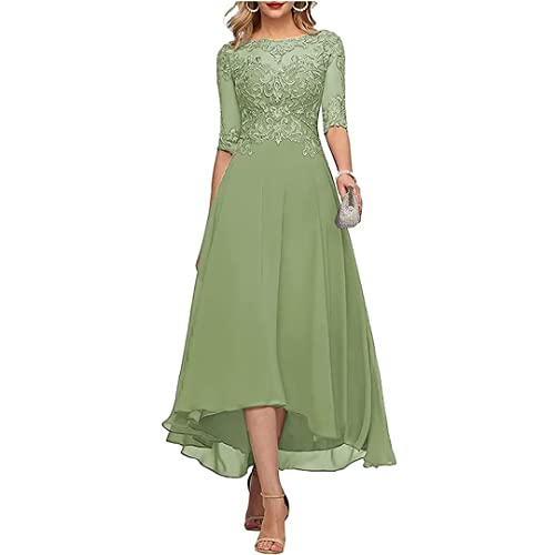 Lace Appliques Mother of The Bride Dresses Tea Length 3/4 Sleeves Chiffon Formal Evening Gown for Wedding Guest