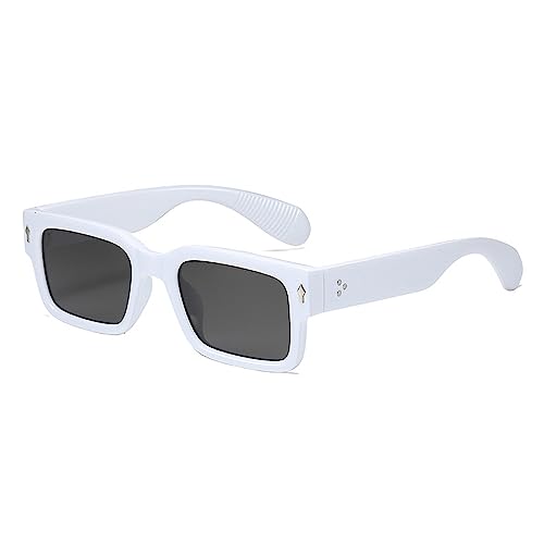 Image of HYLLE Square Sunglasses for Women Men Trendy Chunky Rectangle Sun Glasses Black Shades UV400 Protection (White /Grey)