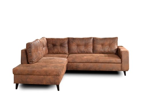 Bestmobilier - Canapé d'angle Convertible - Angle Gauche - Nordic en Microfibre - Canapé Lit - Sofa Marron 5 Places - Salon Industriel/Vintage/Rétro