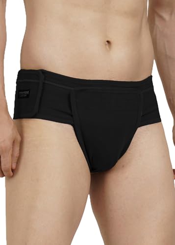 Image of Inguinal Hernia Supporter |HIGH COMPRESSION || Hook & Loop Closure || Scrotum Support || Gym & Daily Use Supporter || Relieve Pain and Swelling || Stretchable || Cotton-Lycra Fabric || Breathable Cotton-Lycra (Black, 5XL)