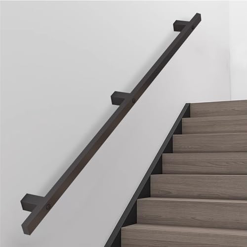 Lonmrrton Rampes d'escalier, Main Courante d'escalier de 2m 3m 4m 5m rampes d'escalier Murale intérieure et extérieure Barre d'appui antidérapante en Fer forgé, Tube carré Noir(30cm)
