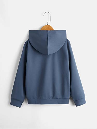 Shenhe Boy's Graphic Slogan Letter Print Long Sleeve Hooded Sweatshirt Hoodie Tops Dusty Blue 10Y #TOP1