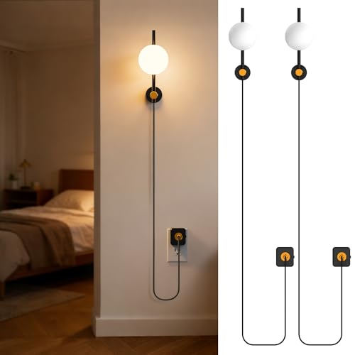 Image of JandCase Night Lights Plug into Wall, 2 Pack 3000K Round Milky Night Light | 1.5M Braided Cord, 0-100 LM Adjustable Plug in Nightlight, Auto Light Sensor, Flexible Placement for Bedroom, Bathroom