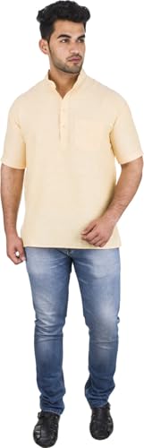 Image of Men's Cotton Short Kurta Without Pant | Mandarin Neck Short Kurta | Half Sleeve Casual Kurta | Traditional Ethnic Regular Kurta | Solid Plain Kurta for Men's (Pack of 1)