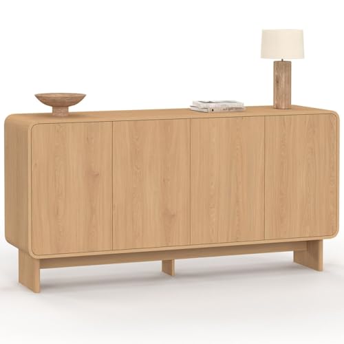 IDMarket - Buffet 160 cm Capucine XXL 4 Portes façon hêtre Design Arrondi